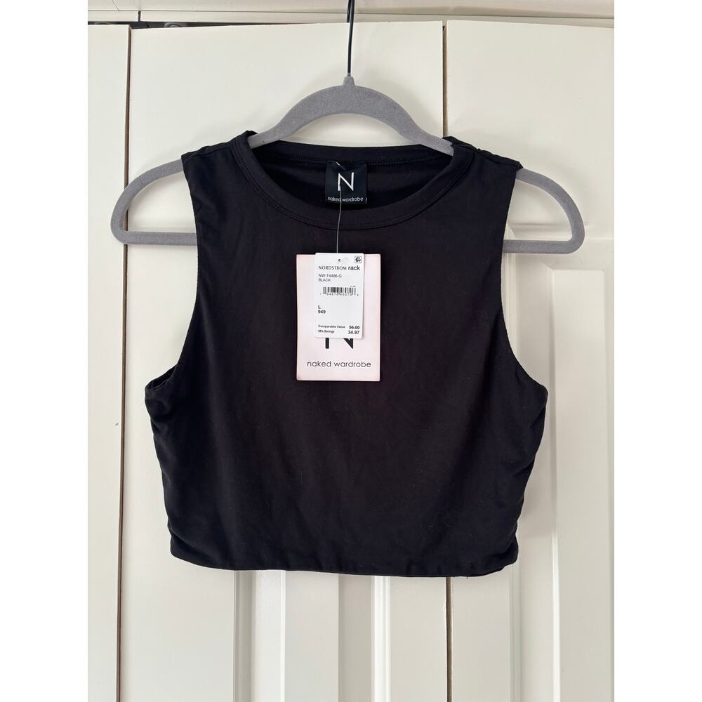NWT Naked Wardrobe Black Sleeveless Crop Tank Top Women’s Large Stretch - Picture 2 of 7